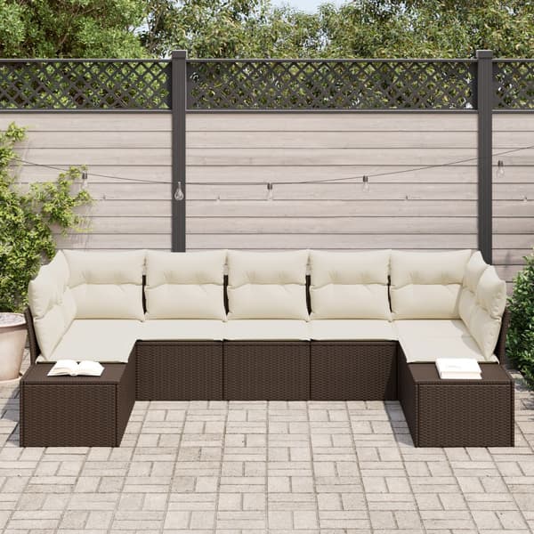 Trädgårdsoffset med lagring 7 pcs Brun och Kräm Poly rattan