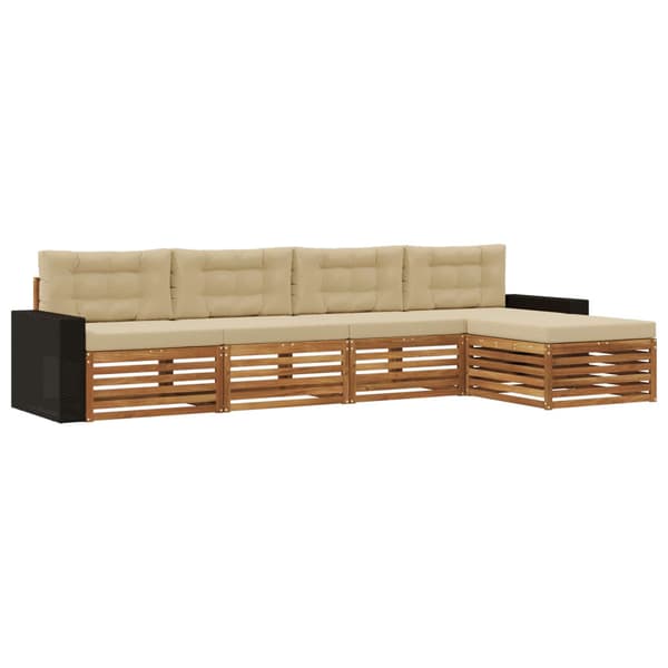Utomhussoffset med kudde 5 pcs Naturlig och Beige Polyester