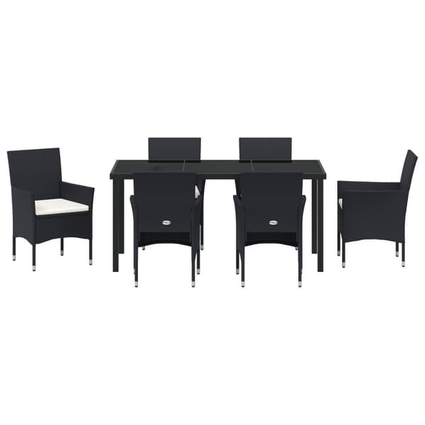Trädgårdsmöbelset med kudde 7 pcs Svart konstrotting
