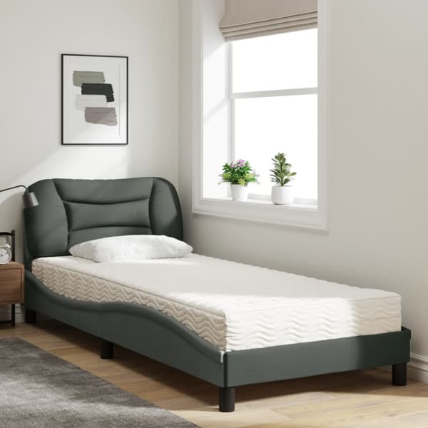 Bed with Mattress "Hvar" Dark Grey 90x200 cm Fabric