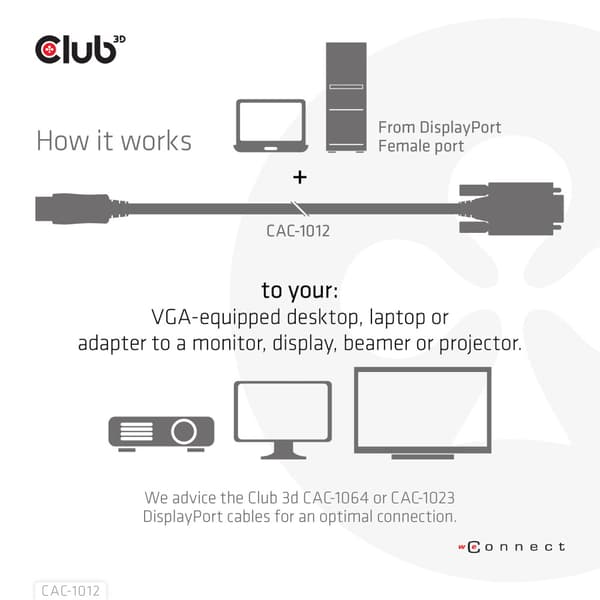 Club 3D - videoadapterkabel - DisplayPort till HD-15 (VGA) - 2 m