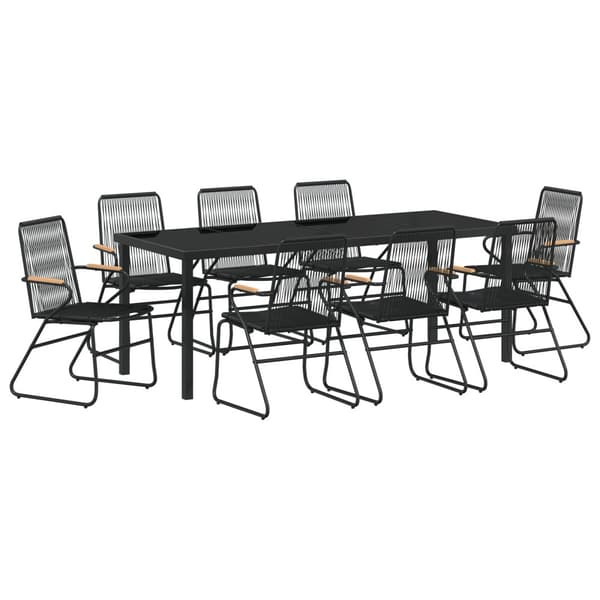 Trädgårdsmöbelset 9 pcs Svart Pulverlackerat stål