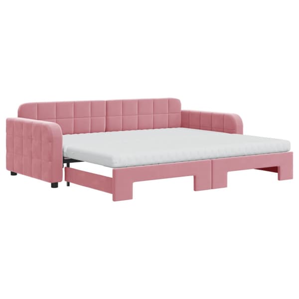 Dagbädd utdragbar med madrasser rosa 90x200 cm sammet