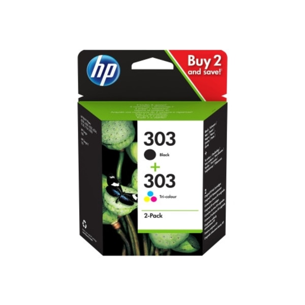 HP 303 - 2-pack - svartfärgad, färg (cyan, magenta, gul) - original - bläckpatron