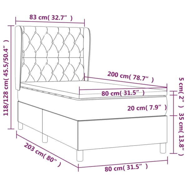 Ramsäng med madrass ljusgrå 80x200 cm sammet