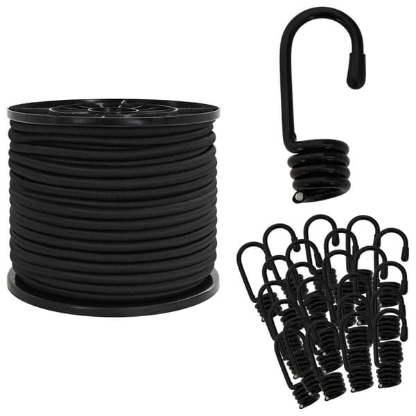 Bungee-rep med krokar 8 mm Svart PP och gummi
