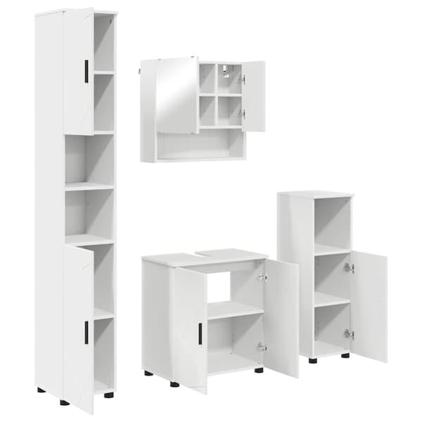 Badrumsmöbelset Väggmonterad 4 pcs Vit Konstruerat trä & Metall
