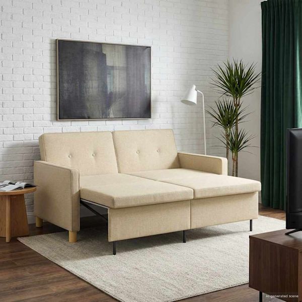 Pull Out Sofa Bed Gräddvit Tyg