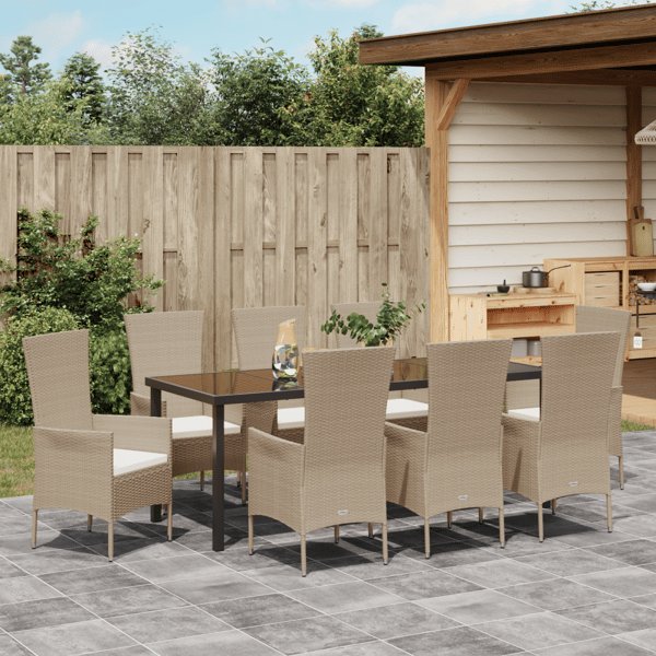 Trädgårdsmöbelset med kudde 9 pcs Beige konstrotting