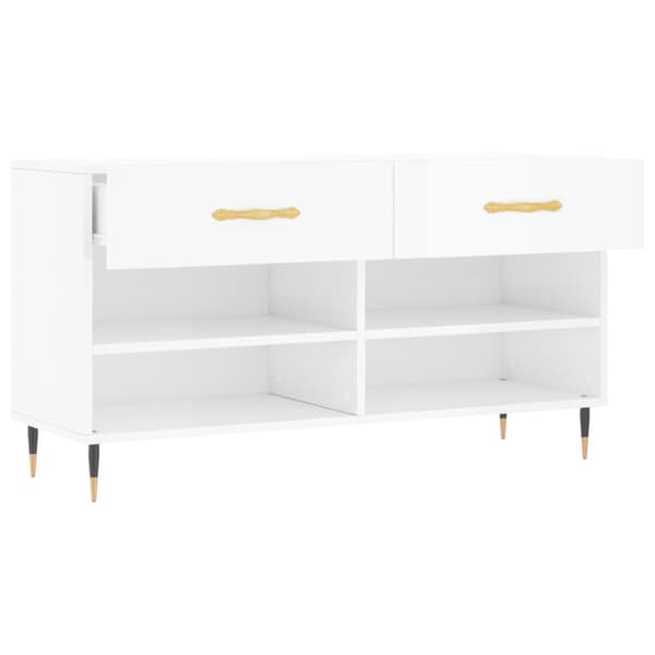 Skobänk vit högglans 102x35x55 cm konstruerat trä