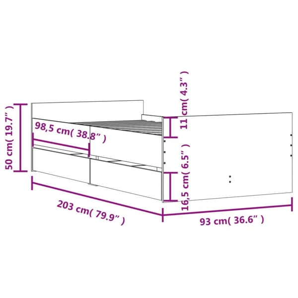 Sängram med lådor vit 90x200 cm