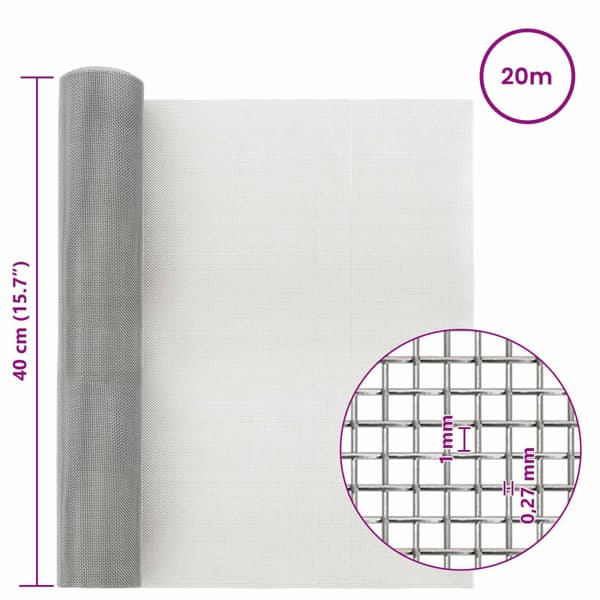 Nätduk 40 x 2000 cm 20 Mesh Rostfritt stål 201 Silver
