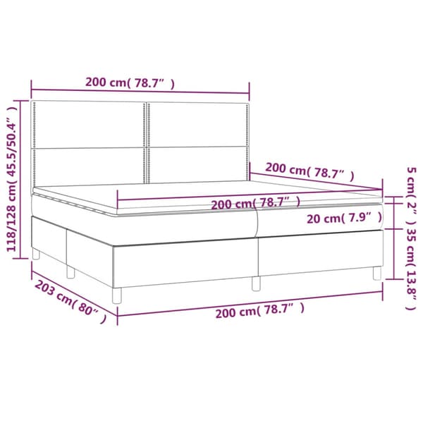 Ramsäng med madrass & LED blå 200x200 cm tyg