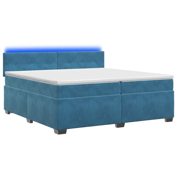 Boxspring säng med madrass och LED Blå 200 x 200 cm Sammet