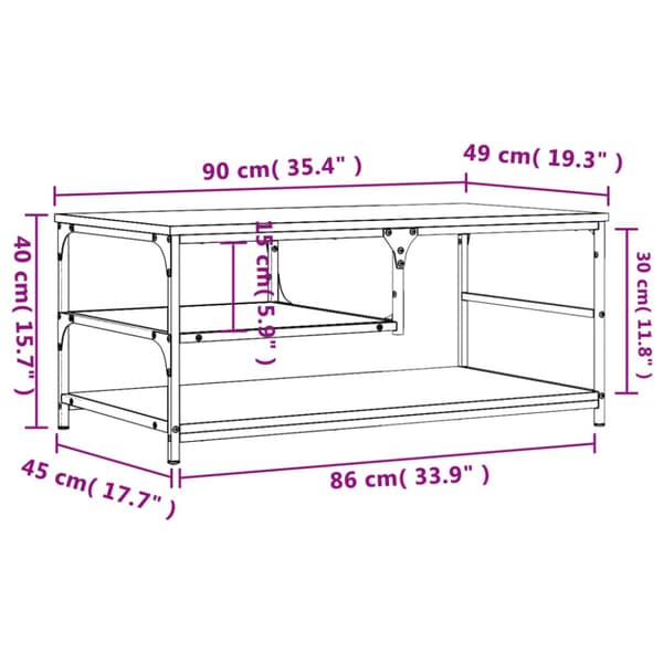 Soffbord rökfärgad ek 90x49x40 cm konstruerat trä