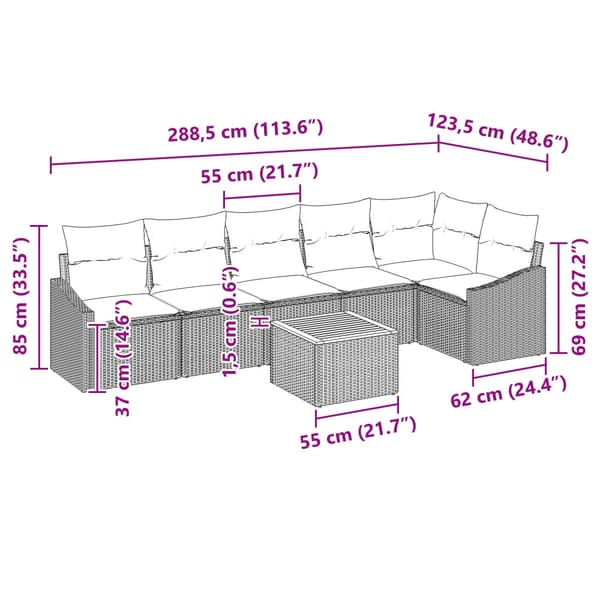 Trädgårdsoffset med kudde 7 pcs Svart konstrotting