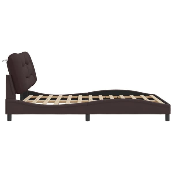 Bed Frame with LED without Mattress "Hvar" Dark Brown 140x200 cm Fabric