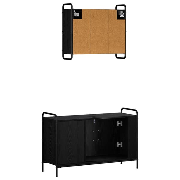 Badrumsskåpsset 2 st Svart ek 65,5 x 34 x 61 cm Konstruerat trä