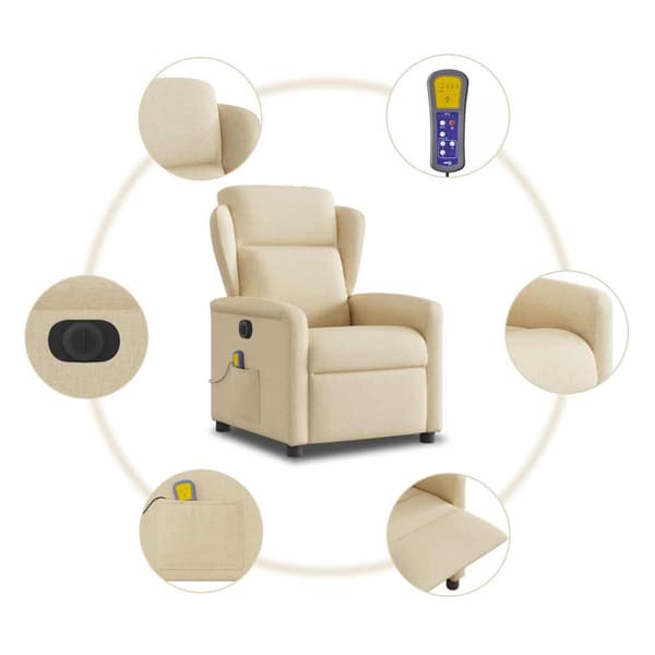 Elektrisk massagefåtölj gräddvit tyg