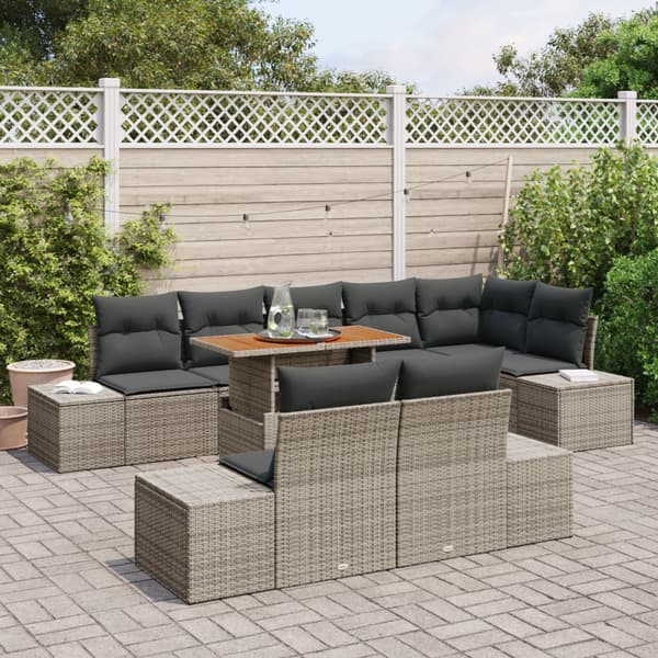 Trädgårdsoffset med lagring 9 pcs Grå Poly rattan