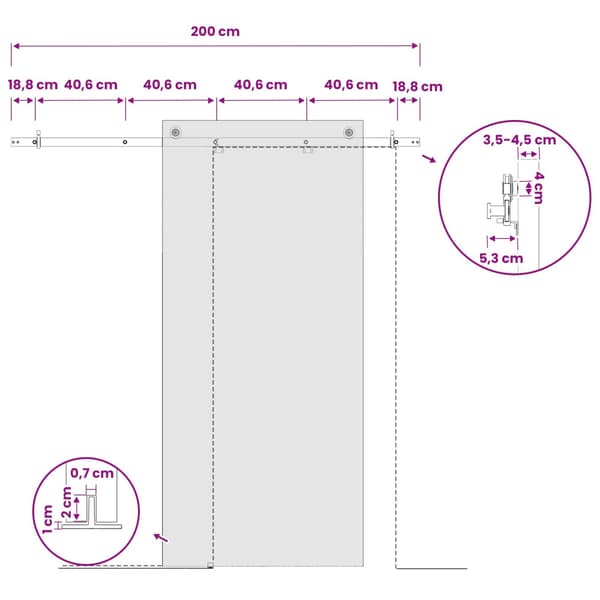 Skjutdörrsbeslag 200 cm Stål Vit