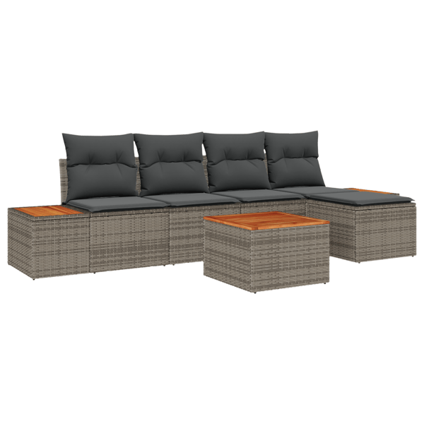 Trädgårdsoffset med kudde med lagring 6 pcs Grå Polyrattan