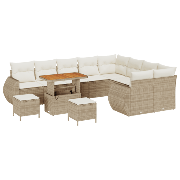 Trädgårdsoffset 12 pcs Beige och gräddfärgad Poly Rattan