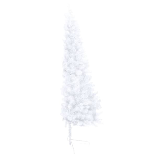 Belyst halv plastgran med kulor vit 240 cm