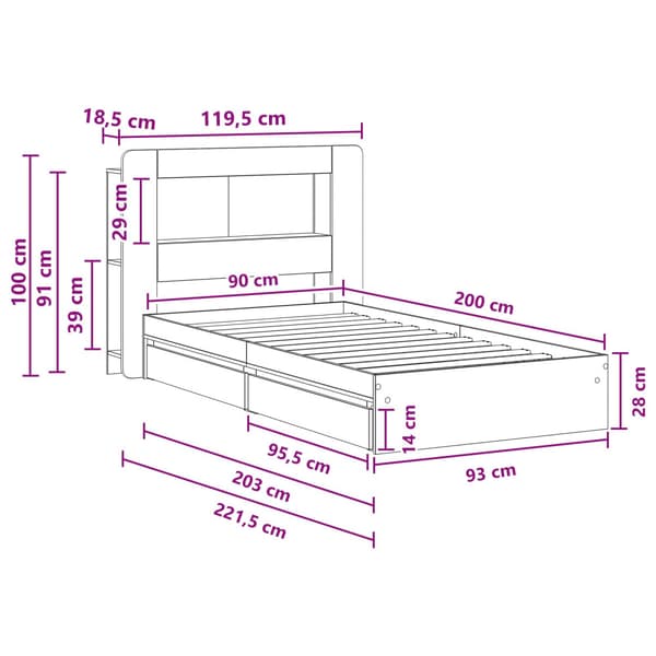 Sängram med förvaring med låda Vit 90 x 200 cm Konstruerat trä