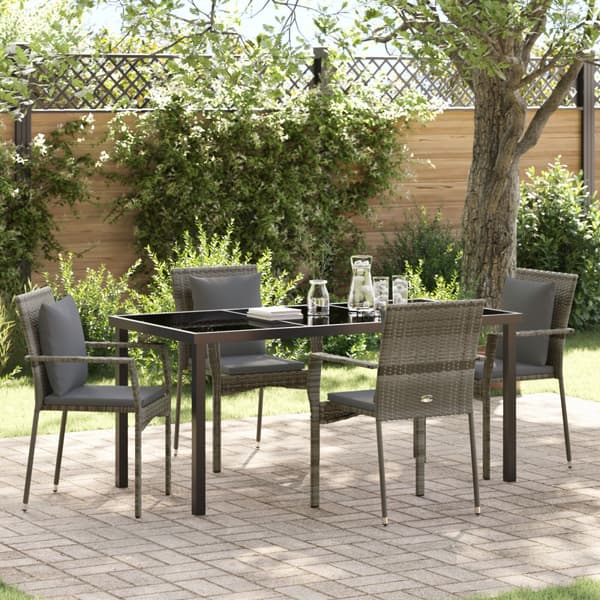 Trädgårdsmöbelset med kudde 5 pcs Grå konstrotting