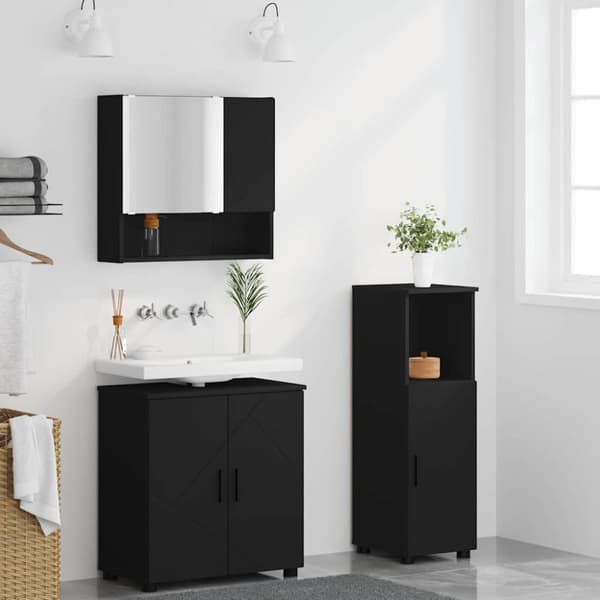Badrumsmöbelset 3 st Svart 61 x 35 x 64 cm