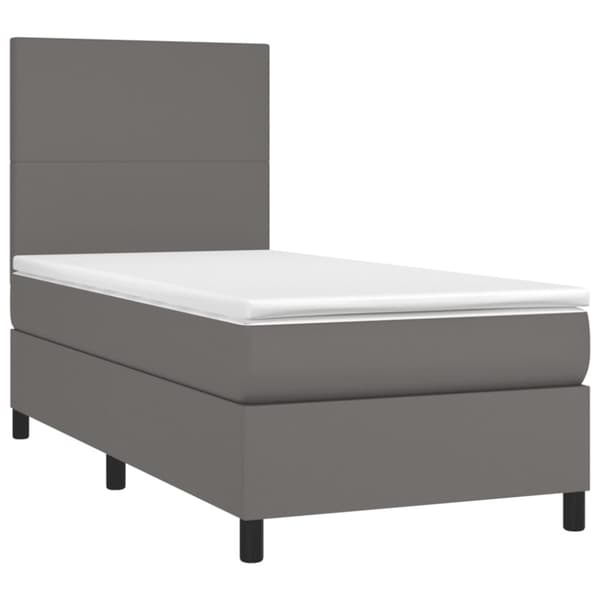 Ramsäng med madrass & LED grå 100x200 cm konstläder