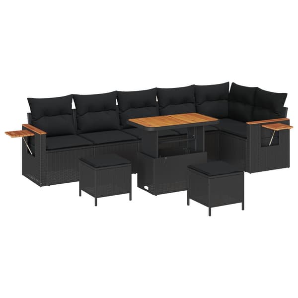 Trädgårdsoffset 9 pcs Svart Poly Rattan och Pulverlackerad Stål
