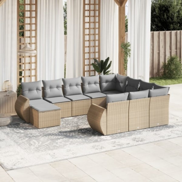 Loungegrupp för trädgården m. dynor 11 delar beige konstrotting