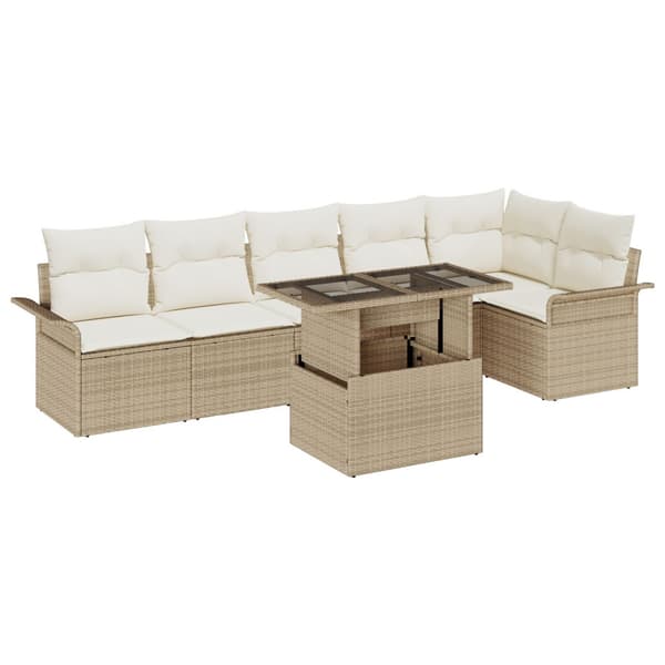 Trädgårdsoffset 7 st Beige [Syntetisk]: Poly Rattan