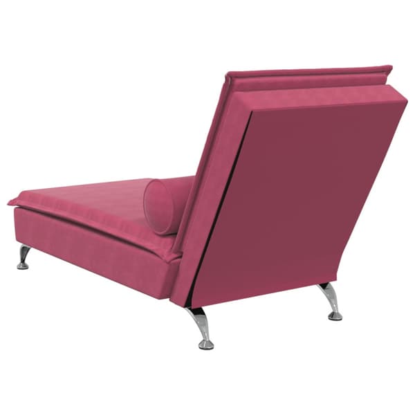 Massageschäslong med bolster vinröd sammet