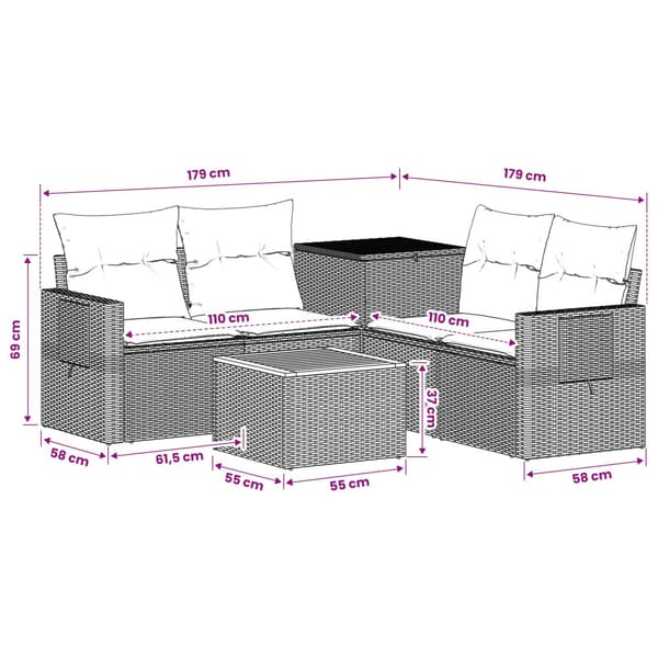Soffset 6 st Svart Poly Rattan och stål