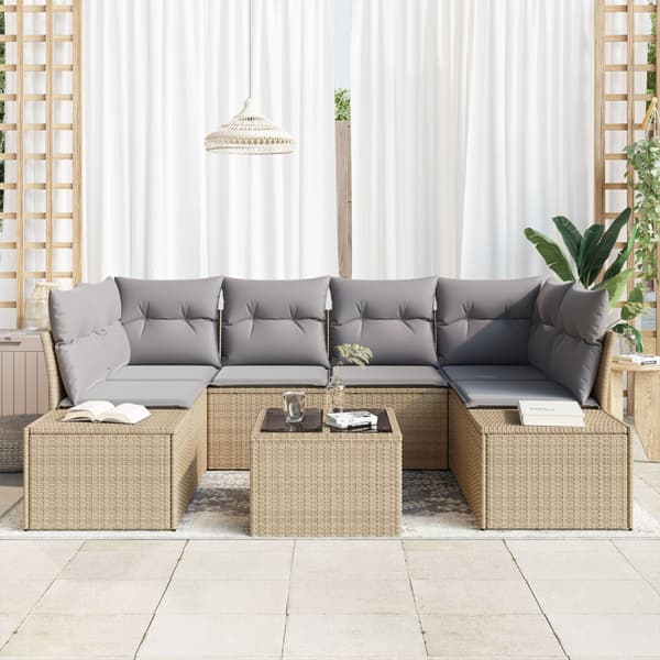 Trädgårdsoffset med kudde 8 pcs Beige och Grå konstrotting