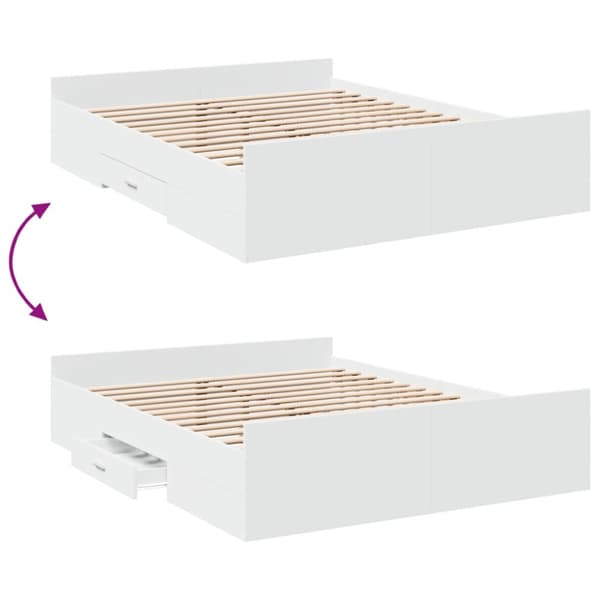 Sängram med lådor vit 150x200 cm konstruerad trä