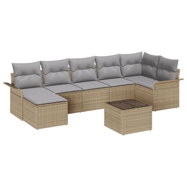 Trädgårdsoffset med kudde med lagring 8 pcs Beige Poly rattan