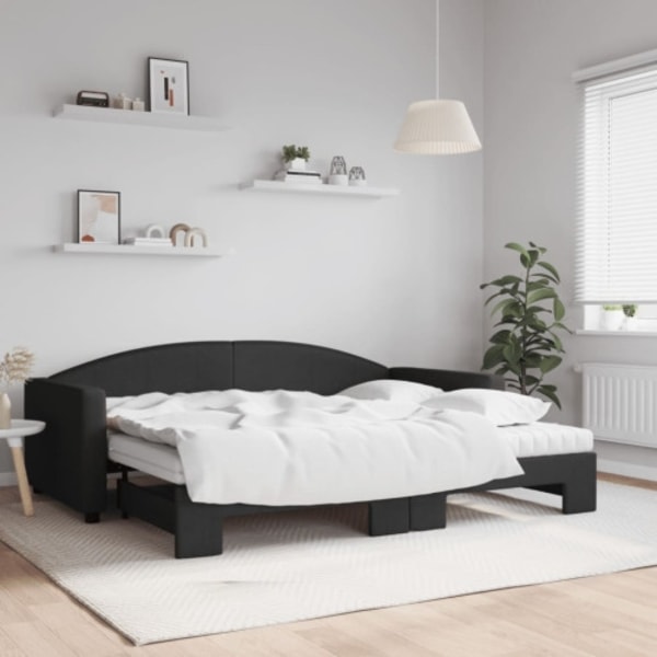 Dagbädd utdragbar med madrasser svart 90x200 cm tyg