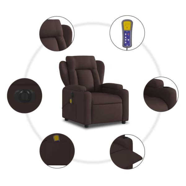 Elektrisk massagefåtölj mörkbrun tyg