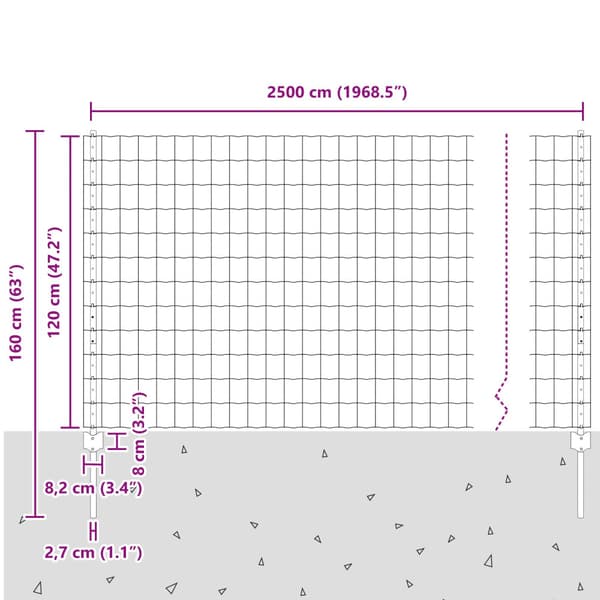 Stängsel med stolpe Silver 1,2 x 25 m Stål