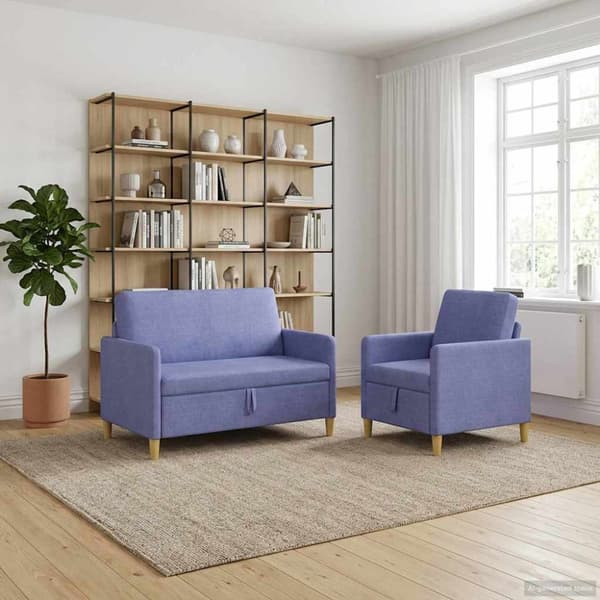 Soffgrupp med förvaring 2 pcs Jeansblå Polyester