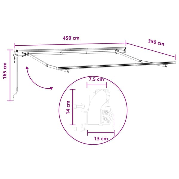 Utdragbar markis Ljusgrå och vit. 450 × 350 cm