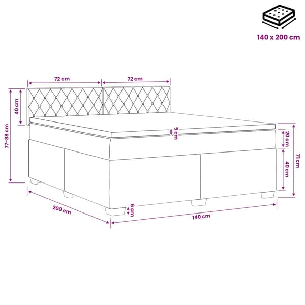 Boxspring säng med madrass och LED Mörkgrå 140 x 200 cm Sammet