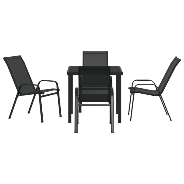 Trädgårdsmöbelset 5 pcs Svart Pulverlackerad stål