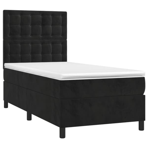 Ramsäng med madrass & LED svart 90x200 cm sammet