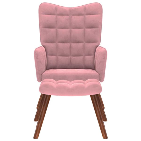 Vilstol med fotpall rosa sammet