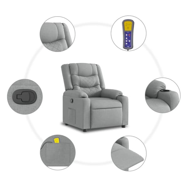 Massagefåtölj ljusgrå tyg